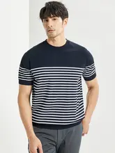 マリンシャツ 男性 ビジネスカジュアル 冷感 抗菌 ストライプ ラウンドネック 半袖 Tシャツ