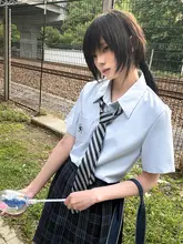 オリジナルJKシャツ【白の短袖・ブルーの長袖・学院風】（セットアップ対応）