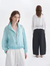 リネン100% 超薄手フリル付き調節可能な裾 女子用羽織り【物理的UVカット】
