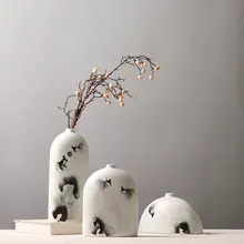 新中式デザインの小型扁瓶【陶器製・リビングデスク用・創意的な花飾り】