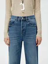 トレンド感あふれるハイウエストストレートデニムパンツ【女性用・ゆったりシルエット・ワイドレッグ】