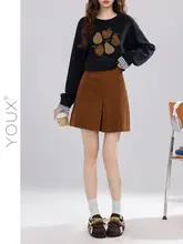高腰コーデュロイスカート【ファッション・秋用・女性用・体型カバー】（セットアップ対応）