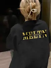 アメリカンビンテージデザインのブラックコットン半袖Tシャツ【フィット・夏用・オーバーサイズ】