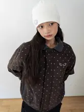 秋冬用 ヴィンテージ風コーデュロイジャケット【小さな丸首・翼刺繍・ドット柄】