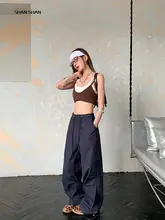 女性用 軽やかで快適な抽绳付き低腰カーゴパンツ【夏用・ストレート・フィット】