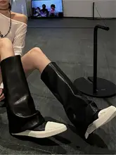 尖ったトゥのフラットロングブーツ【膝下丈・スリム効果・女性用・トレンドデザイン】