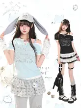 可愛いカートゥーンプリントの半袖Tシャツ【女性用・スリムフィット・サマートップス】