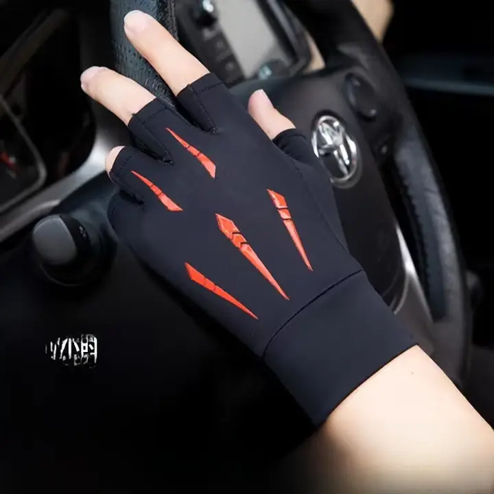 男士 UVカット アイスシルク 半指手袋【アウトドア・釣り・自転車・ランニング用】