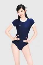 スポーティーなレトロデザインのショートスリーブ水着【子供用・保守的なスタイル・温泉対応】