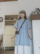 シンプルなデザインのレディース花柄ラウンドネックカットソー【ゆったり・中長丈・夏用・薄手】