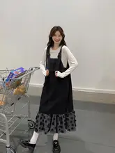 サロペットワンピース レディース デニム ヴィンテージ マーメイドロングスカート 着痩せ プレッピースタイル 若々しい 春 秋 2点セット