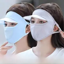 UVカット全顔用マスク【アイスシルク・通気性・薄型・ドライブ用・帽子付き】