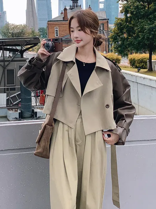 オシャレなカジュアルケープコート【カーキ・春秋用・ゆったりデザイン】