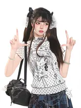 二次元カートゥーン ドット柄 半袖Tシャツ【レディース・夏用・スリムフィット・スタイリッシュ】