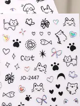 シンプルな猫・犬・ウサギの線画ネイルシール【個性的なデザイン】