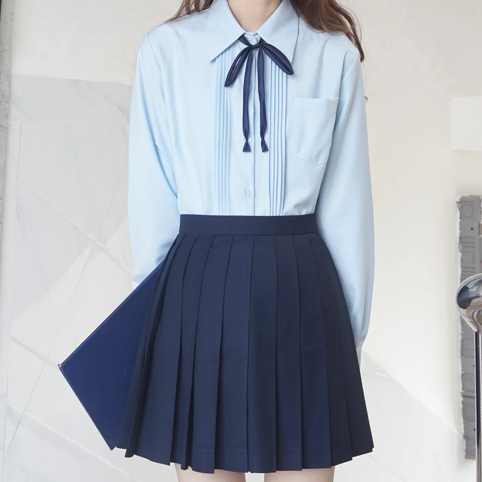 青色 プリーツ JK 制服 トップス 女士 基本スタイル