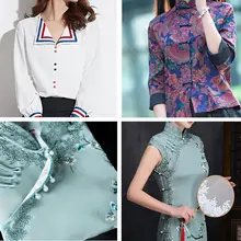 シフォンシャツ風 玉石模様のパールボタン付き【ボタンデザイン・カラフル・古典的な唐装・チーパオ】