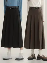 グレーのプリーツウールスカート【冬用・ハイウエスト・Aライン・ロング丈】