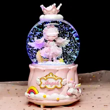 雪の舞うロマンティックな天使の水晶球音楽ボックス【デスクトップ飾り・女児の誕生日プレゼント】