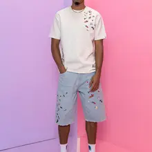 デニムショートパンツ レディース Y2K ステッカー柄 総柄 カラフル お化け キリン アメカジ 「GRAF」