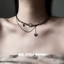 ASYOUWISH ヴィンテージフラワービーズ蝶ネックレス【秋冬用・フリンジデザイン・新中華スタイル】