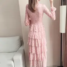 エレガントなレースドレス【ロング丈・ウエストシェイプ・秋用】