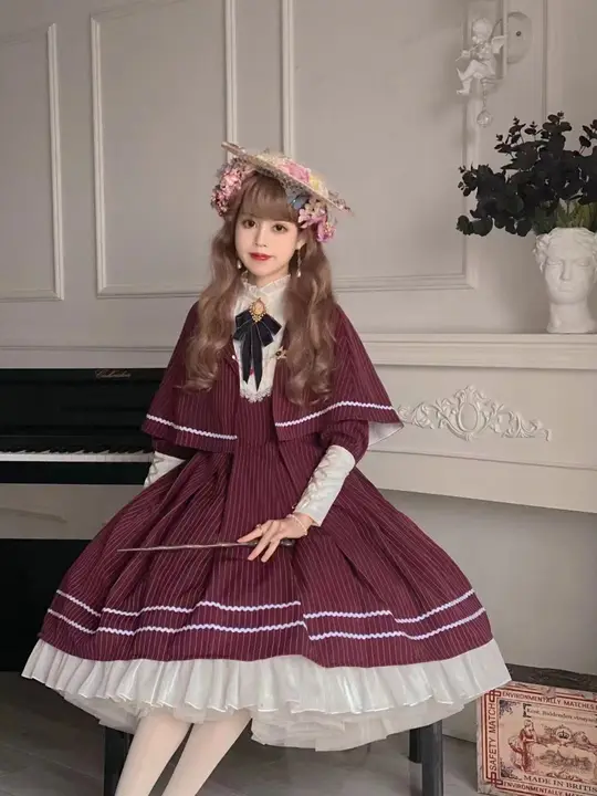 スポット英霊少女長袖ストライプ ドレス