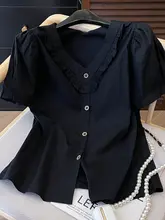 黒いVネック短袖シャツ【女性用・オシャレなデザイン・独特なスタイル】