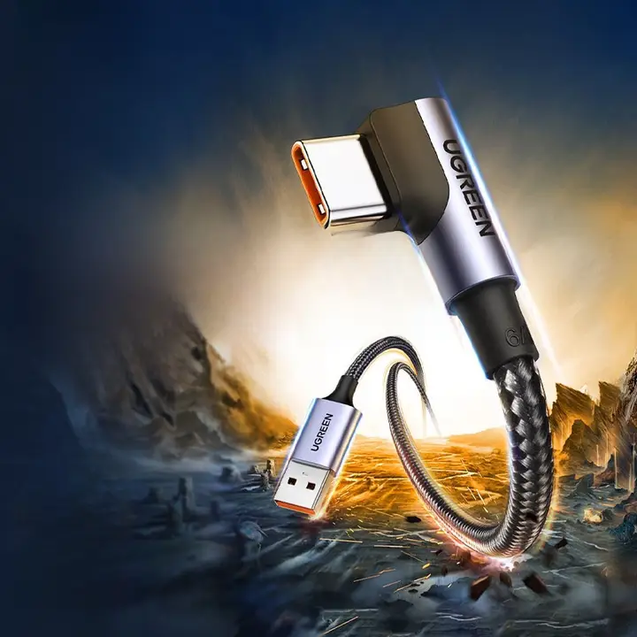 Type-Cケーブル L型コネクタ 大電流 超高速充電 Android端末 ゲーム用 車載用 Huawei対応 Honor対応「UGREEN」