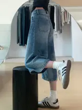 ブルーウォッシュ加工のストレートカットデニムニッカポッカ【ゆったりとしたシルエット・夏用】