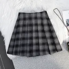 ヴィンテージ風チェック柄プリーツスカート【秋冬用・高腰・Aライン】（セットアップ対応）