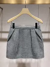 千鳥格のフラワーバルーンスカート【フランス風・甘美な印象・Aライン】（セットアップ対応）