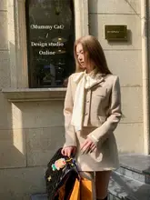 セットアップ レディース ウール ジャケット Aライン ミニスカート ヴィンテージ プレピースタイル ブラウン系