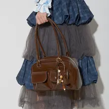 女性用 ショルダーバッグ【ボウリングスタイル・ダークカラー・多用途】