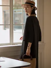 女性用ワイドスリーブシフォンドレス【ネット襟・コントラストカラー・春夏用】（セットアップ対応）