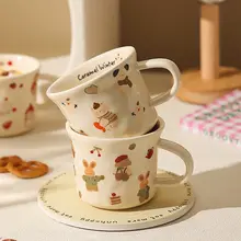 可愛い陶器製マグカップ【女性向け・コーヒー・朝食用・子供用・高いデザイン性】