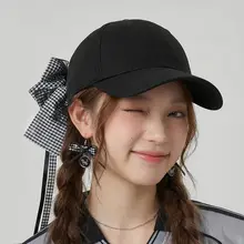 春季新作文芸風チェック柄キャップ【耳飾り付き・韓国スタイル・小顔効果】（セットアップ対応）
