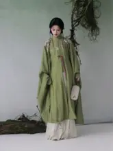 天絲刺繍入り立ち襟長シャツ【春夏向け・白色】