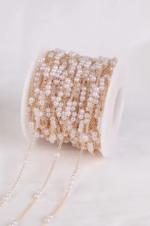 金属チェーン DIYアクセサリー ネックレス・ブレスレット用装飾パーツ【パール付き・エクステンションチェーン】