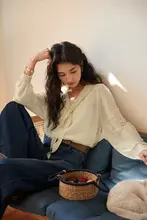 春用 法式デザインの醋酸フロントリボン付きシャツ（セットアップ対応）