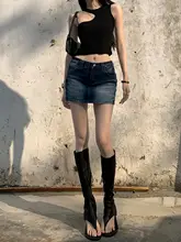 デニムハイウエストミニスカート【夏用・Aライン・ショート】（セットアップ対応）