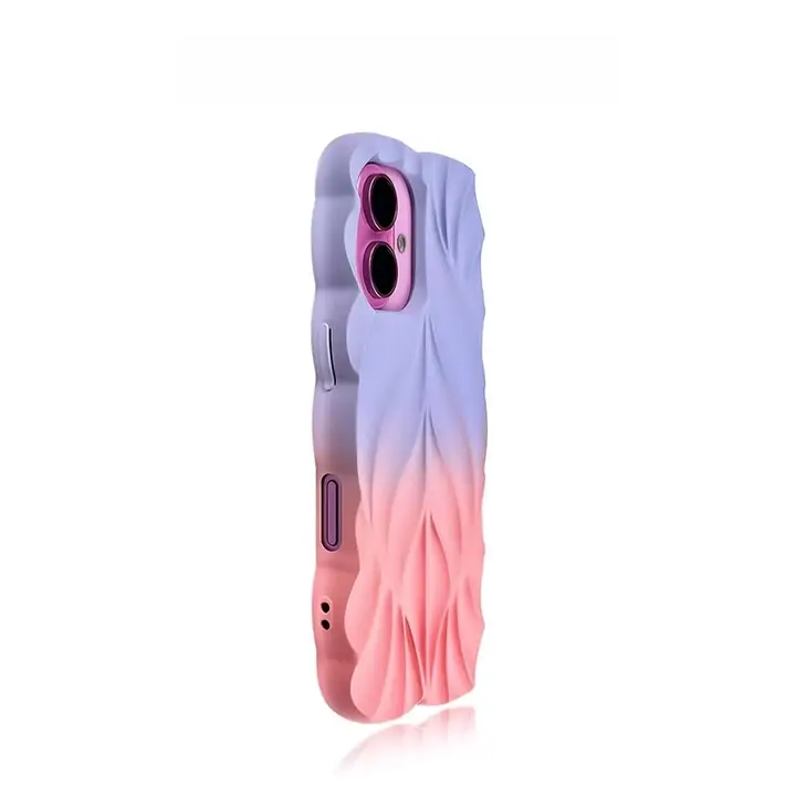 iPhone用ケース【紫とピンクのグラデーション・葉柄・肌触りの良いシリコン素材】