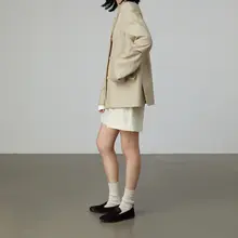 GAOGUO オリジナルデザイン レディースカジュアルテーラードジャケット【薄いカーキ・3ボタン・ルーズフィット】