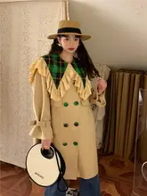 春季復古風フレンチスタイルのレース襟ダブルボタントレンチコート【中長丈・女性用】