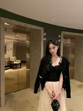 ヴィンテージ風ブラック毛糸カーディガン【カジュアル・秋用・女性用】