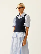 学院風ニットベスト付き半袖シャツ