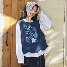 カジュアルプリントデザインの重ね着風トップス【春用・タンクトップ・シャツ】（セットアップ対応）