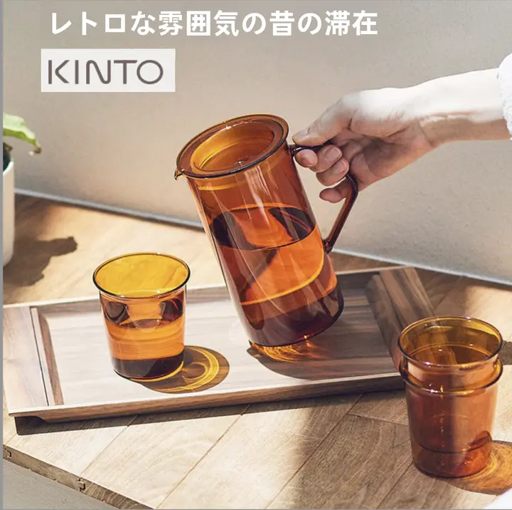 琥珀色の耐熱ガラス製コーヒーカップ【レトロデザイン・冷水用・牛乳・ジュース対応】