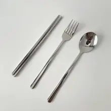 304ステンレス製 箸とスプーンの携帯用カトラリー【収納ボックス付き・学生用】