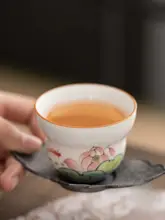 手描き功夫茶カップ【白磁製・羊脂玉風】